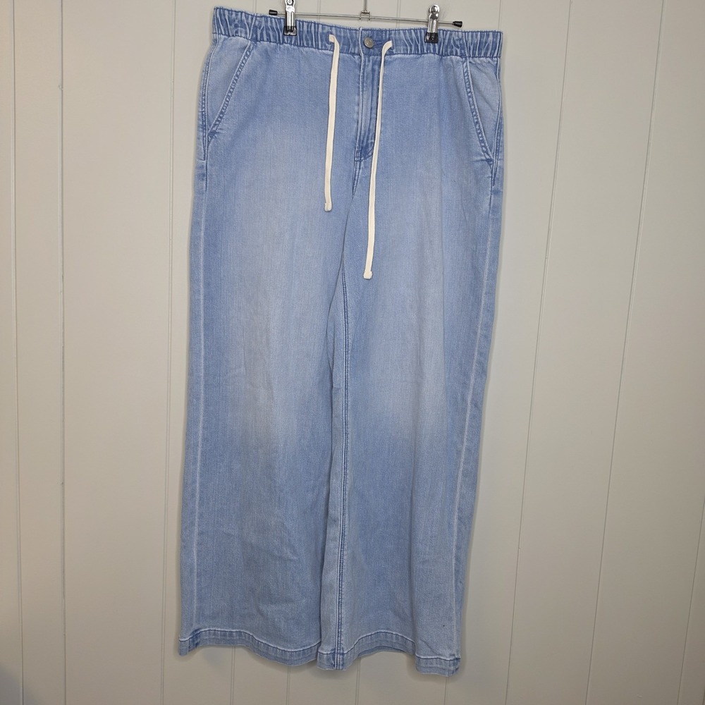 American Eagle Denim Jeans Size L Stretch Low Rise Ultra Wide Legs Elastic Waist